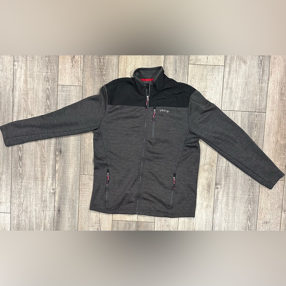 Men’s Orvis Charcoal and Scarlet Trim Jacket Size M Nice Quality $45